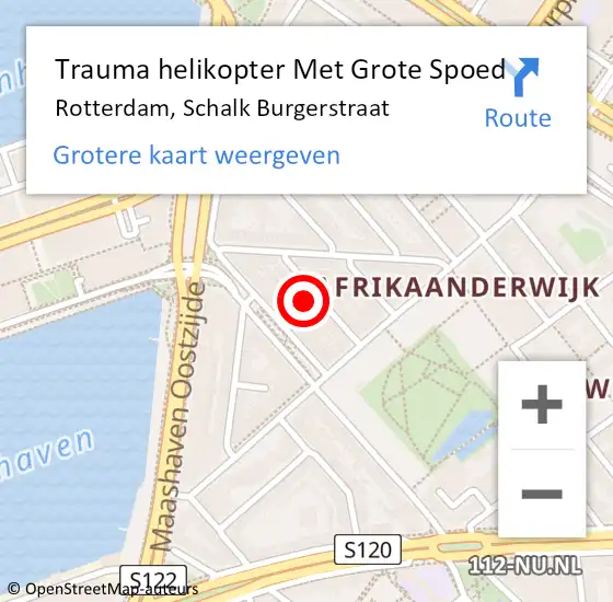 Locatie op kaart van de 112 melding: Trauma helikopter Met Grote Spoed Naar Rotterdam, Schalk Burgerstraat op 23 september 2023 21:01