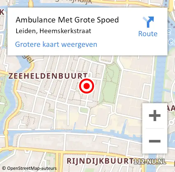 Locatie op kaart van de 112 melding: Ambulance Met Grote Spoed Naar Leiden, Heemskerkstraat op 23 september 2023 21:34