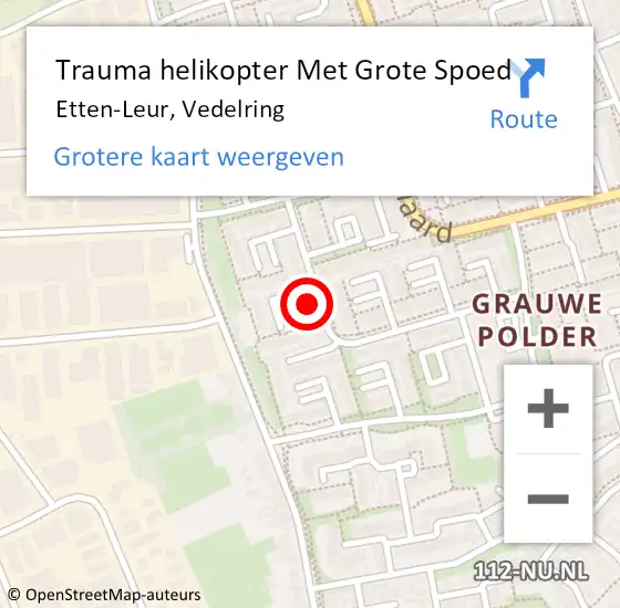 Locatie op kaart van de 112 melding: Trauma helikopter Met Grote Spoed Naar Etten-Leur, Vedelring op 23 september 2023 21:44
