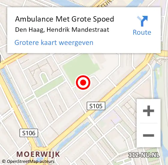 Locatie op kaart van de 112 melding: Ambulance Met Grote Spoed Naar Den Haag, Hendrik Mandestraat op 23 september 2023 22:04
