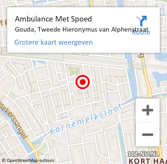 Locatie op kaart van de 112 melding: Ambulance Met Spoed Naar Gouda, Tweede Hieronymus van Alphenstraat op 23 september 2023 22:09