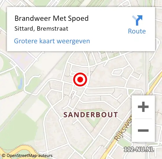 Locatie op kaart van de 112 melding: Brandweer Met Spoed Naar Sittard, Bremstraat op 23 september 2023 22:29