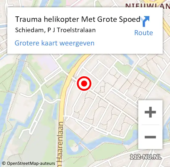 Locatie op kaart van de 112 melding: Trauma helikopter Met Grote Spoed Naar Schiedam, P J Troelstralaan op 23 september 2023 22:39