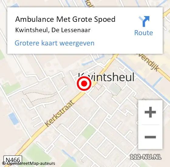 Locatie op kaart van de 112 melding: Ambulance Met Grote Spoed Naar Kwintsheul, De Lessenaar op 23 september 2023 23:23