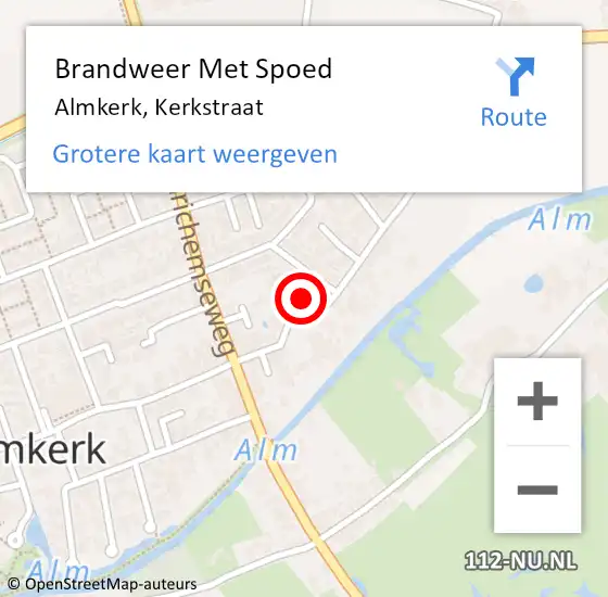 Locatie op kaart van de 112 melding: Brandweer Met Spoed Naar Almkerk, Kerkstraat op 23 september 2023 23:54