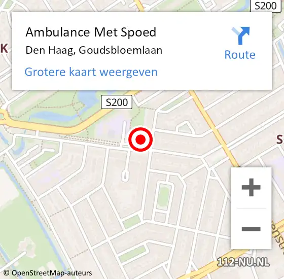Locatie op kaart van de 112 melding: Ambulance Met Spoed Naar Den Haag, Goudsbloemlaan op 24 september 2023 01:09