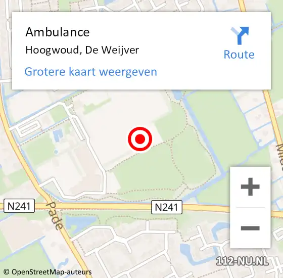 Locatie op kaart van de 112 melding: Ambulance Hoogwoud, De Weijver op 24 september 2023 01:42