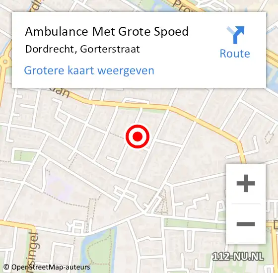 Locatie op kaart van de 112 melding: Ambulance Met Grote Spoed Naar Dordrecht, Gorterstraat op 24 september 2023 02:18