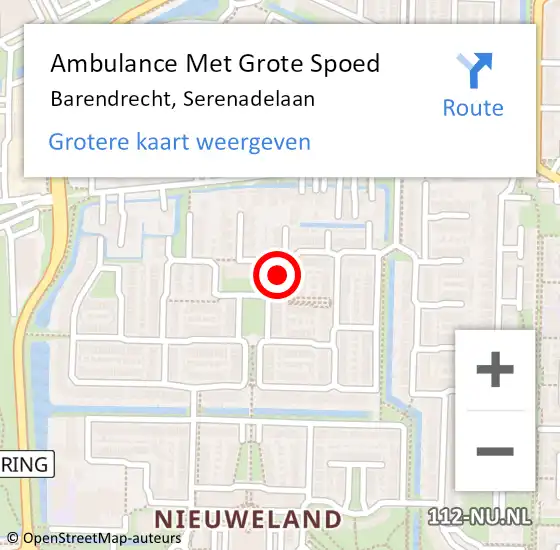 Locatie op kaart van de 112 melding: Ambulance Met Grote Spoed Naar Barendrecht, Serenadelaan op 24 september 2023 03:21