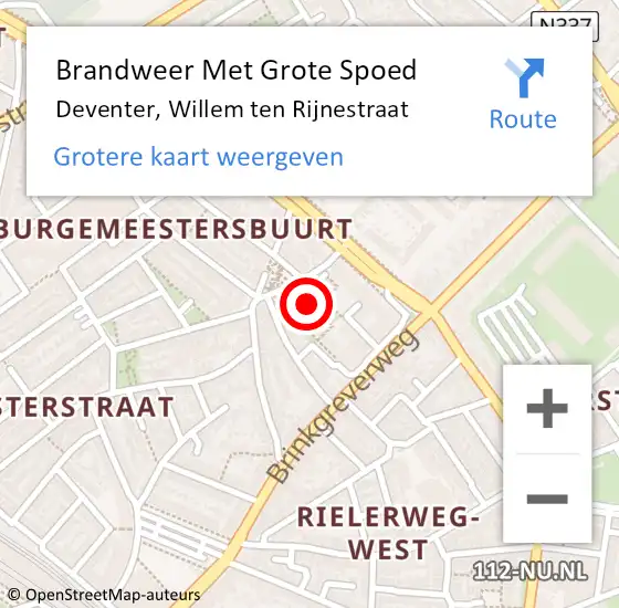 Locatie op kaart van de 112 melding: Brandweer Met Grote Spoed Naar Deventer, Willem ten Rijnestraat op 24 september 2023 03:42