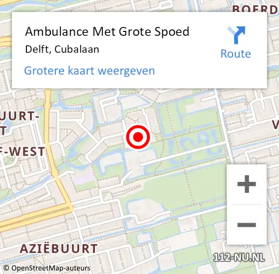 Locatie op kaart van de 112 melding: Ambulance Met Grote Spoed Naar Delft, Cubalaan op 24 september 2023 04:37