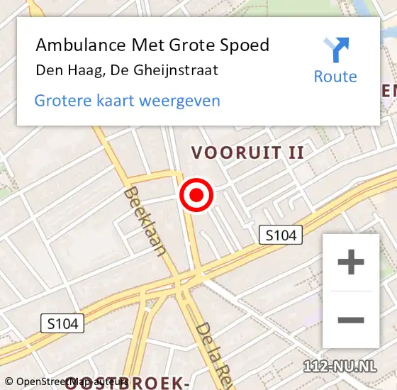 Locatie op kaart van de 112 melding: Ambulance Met Grote Spoed Naar Den Haag, De Gheijnstraat op 24 september 2023 05:18