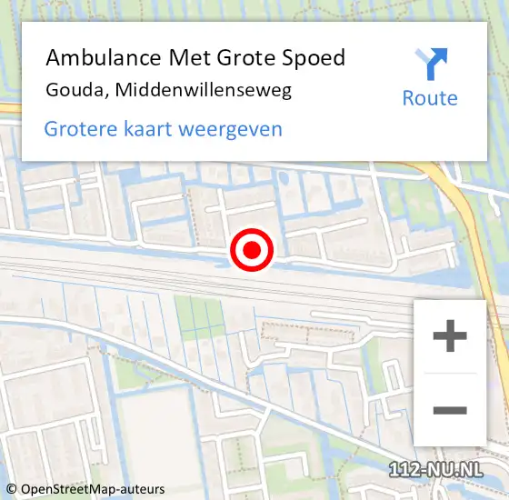 Locatie op kaart van de 112 melding: Ambulance Met Grote Spoed Naar Gouda, Middenwillenseweg op 24 september 2023 07:32