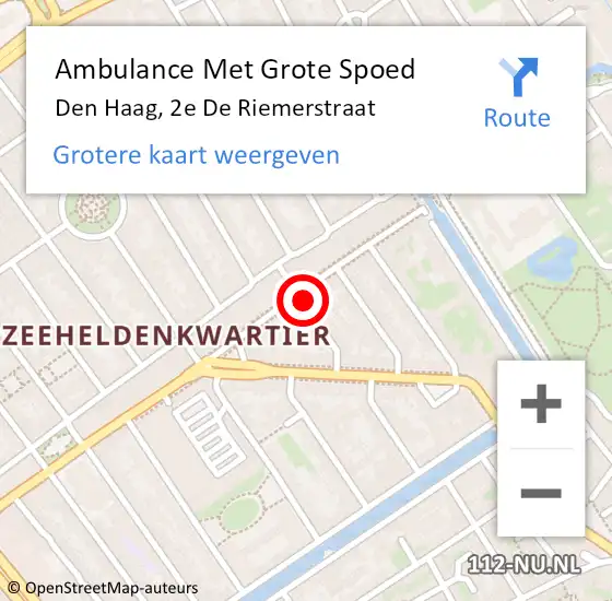 Locatie op kaart van de 112 melding: Ambulance Met Grote Spoed Naar Den Haag, 2e De Riemerstraat op 24 september 2023 08:34