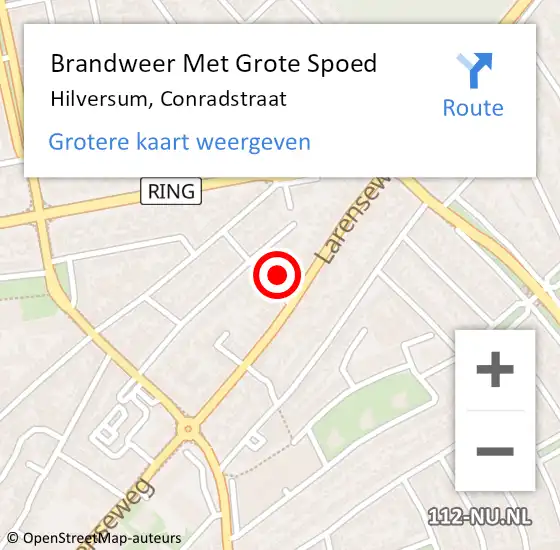 Locatie op kaart van de 112 melding: Brandweer Met Grote Spoed Naar Hilversum, Conradstraat op 24 september 2023 09:19