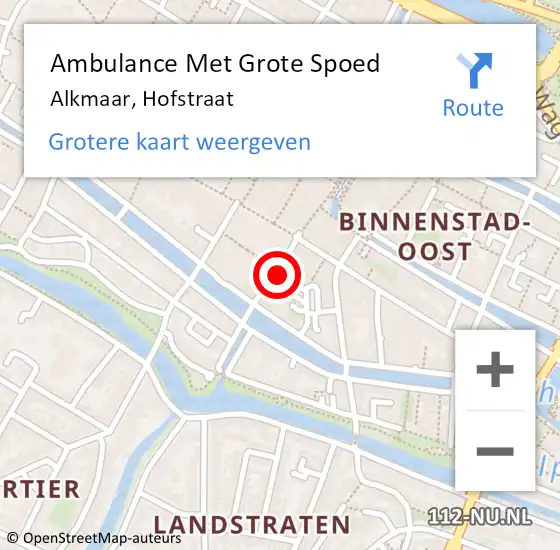 Locatie op kaart van de 112 melding: Ambulance Met Grote Spoed Naar Alkmaar, Hofstraat op 24 september 2023 09:46