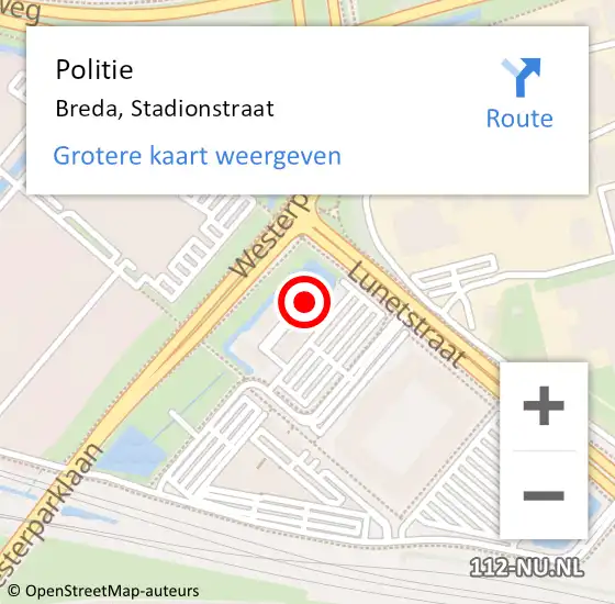 Locatie op kaart van de 112 melding: Politie Breda, Stadionstraat op 24 september 2023 10:43