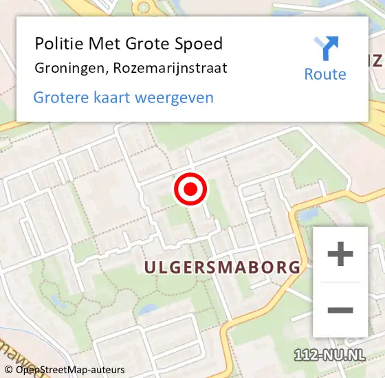 Locatie op kaart van de 112 melding: Politie Met Grote Spoed Naar Groningen, Rozemarijnstraat op 24 september 2023 11:02