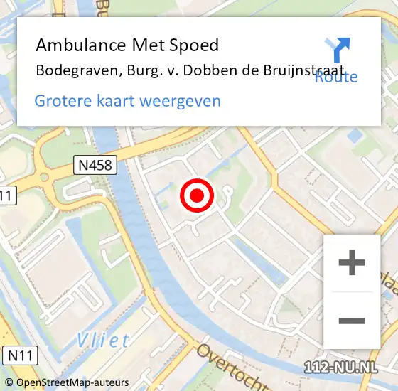 Locatie op kaart van de 112 melding: Ambulance Met Spoed Naar Bodegraven, Burg. v. Dobben de Bruijnstraat op 24 september 2023 11:03