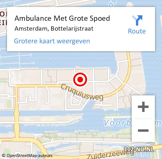 Locatie op kaart van de 112 melding: Ambulance Met Grote Spoed Naar Amsterdam, Bottelarijstraat op 24 september 2023 11:37