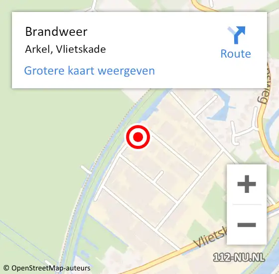 Locatie op kaart van de 112 melding: Brandweer Arkel, Vlietskade op 24 september 2023 11:44