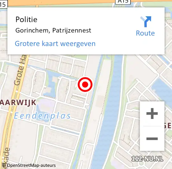 Locatie op kaart van de 112 melding: Politie Gorinchem, Patrijzennest op 24 september 2023 11:45