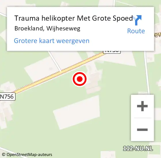 Locatie op kaart van de 112 melding: Trauma helikopter Met Grote Spoed Naar Broekland, Wijheseweg op 24 september 2023 12:13
