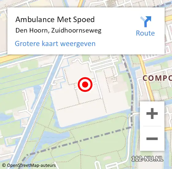 Locatie op kaart van de 112 melding: Ambulance Met Spoed Naar Den Hoorn, Zuidhoornseweg op 24 september 2023 12:18