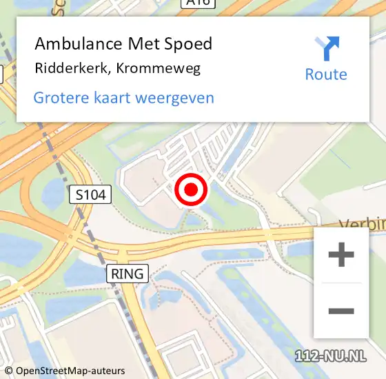 Locatie op kaart van de 112 melding: Ambulance Met Spoed Naar Ridderkerk, Krommeweg op 24 september 2023 12:30