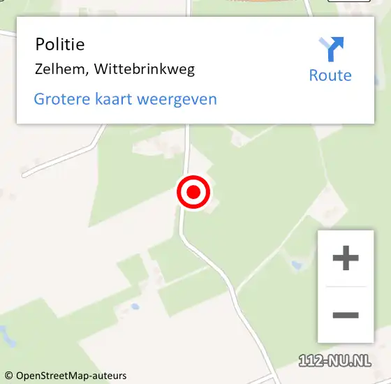 Locatie op kaart van de 112 melding: Politie Zelhem, Wittebrinkweg op 24 september 2023 12:32