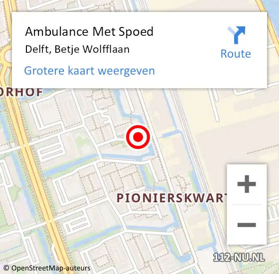 Locatie op kaart van de 112 melding: Ambulance Met Spoed Naar Delft, Betje Wolfflaan op 24 september 2023 12:38