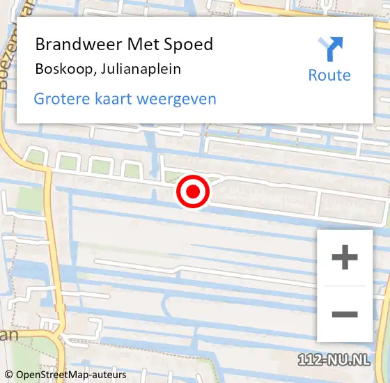 Locatie op kaart van de 112 melding: Brandweer Met Spoed Naar Boskoop, Julianaplein op 24 september 2023 12:38