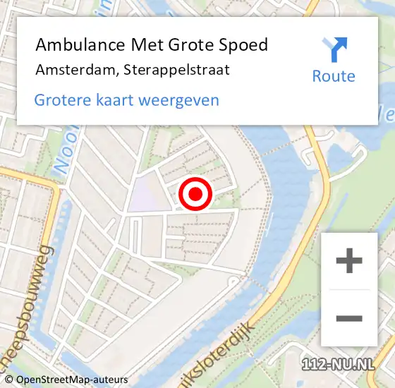 Locatie op kaart van de 112 melding: Ambulance Met Grote Spoed Naar Amsterdam, Sterappelstraat op 24 september 2023 12:39