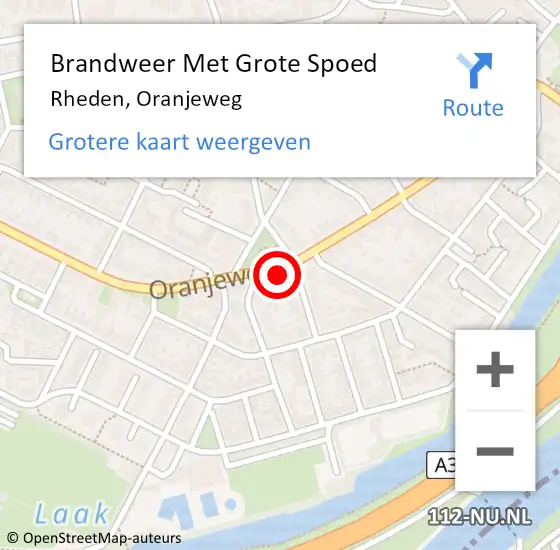 Locatie op kaart van de 112 melding: Brandweer Met Grote Spoed Naar Rheden, Oranjeweg op 24 september 2023 13:14