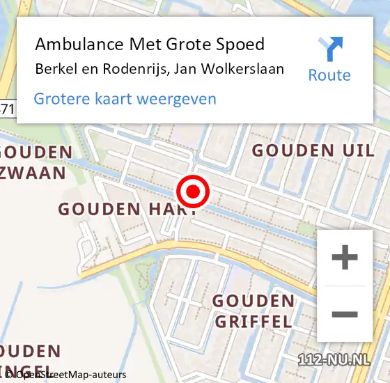 Locatie op kaart van de 112 melding: Ambulance Met Grote Spoed Naar Berkel en Rodenrijs, Jan Wolkerslaan op 24 september 2023 13:29