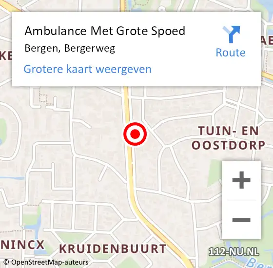 Locatie op kaart van de 112 melding: Ambulance Met Grote Spoed Naar Bergen, Bergerweg op 24 september 2023 13:36