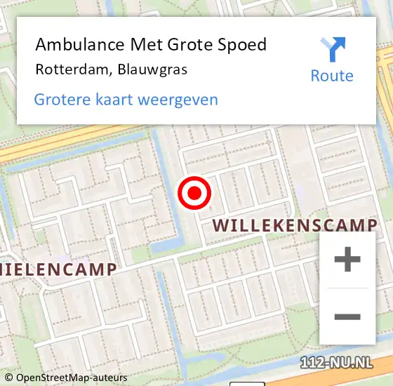 Locatie op kaart van de 112 melding: Ambulance Met Grote Spoed Naar Rotterdam, Blauwgras op 24 september 2023 13:41