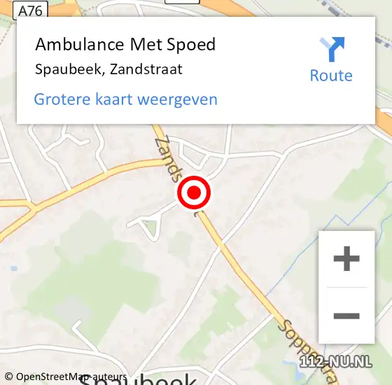 Locatie op kaart van de 112 melding: Ambulance Met Spoed Naar Spaubeek, Zandstraat op 9 september 2014 10:37