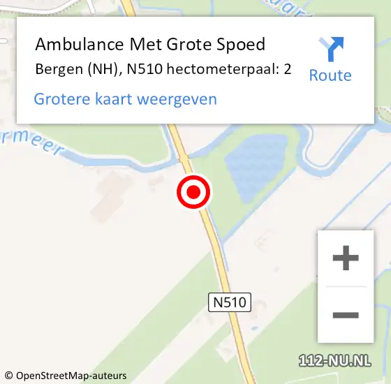 Locatie op kaart van de 112 melding: Ambulance Met Grote Spoed Naar Bergen (NH), N510 hectometerpaal: 2 op 24 september 2023 13:45
