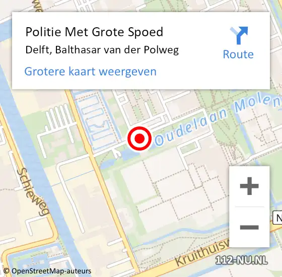 Locatie op kaart van de 112 melding: Politie Met Grote Spoed Naar Delft, Balthasar van der Polweg op 24 september 2023 13:45