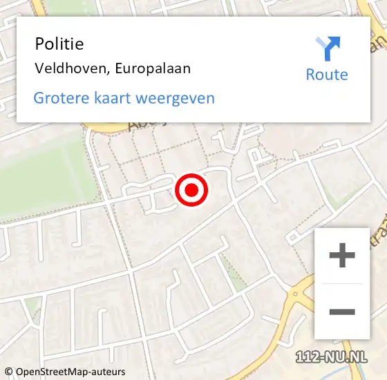 Locatie op kaart van de 112 melding: Politie Veldhoven, Europalaan op 24 september 2023 13:50