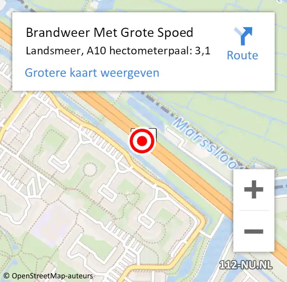 Locatie op kaart van de 112 melding: Brandweer Met Grote Spoed Naar Landsmeer, A10 hectometerpaal: 3,1 op 24 september 2023 13:51