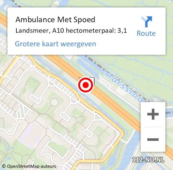 Locatie op kaart van de 112 melding: Ambulance Met Spoed Naar Landsmeer, A10 hectometerpaal: 3,1 op 24 september 2023 13:52