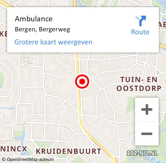 Locatie op kaart van de 112 melding: Ambulance Bergen, Bergerweg op 24 september 2023 13:56