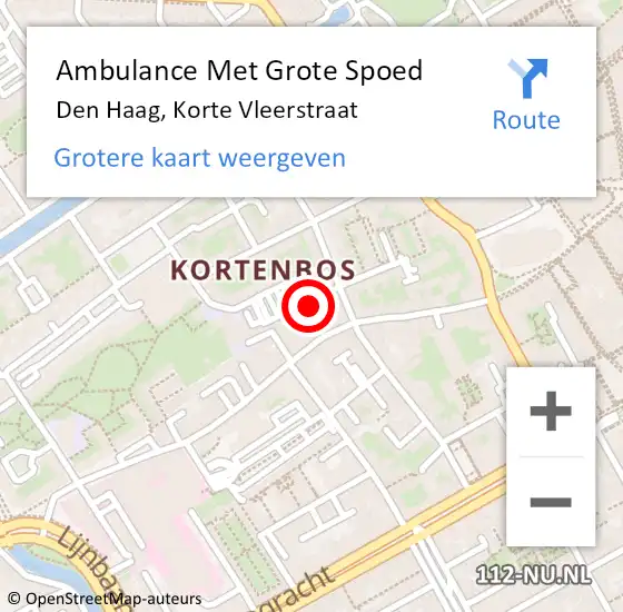 Locatie op kaart van de 112 melding: Ambulance Met Grote Spoed Naar Den Haag, Korte Vleerstraat op 24 september 2023 13:56