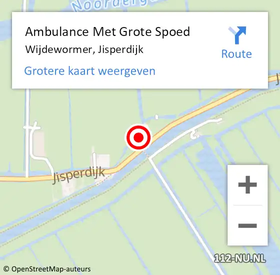 Locatie op kaart van de 112 melding: Ambulance Met Grote Spoed Naar Wijdewormer, Jisperdijk op 24 september 2023 13:56