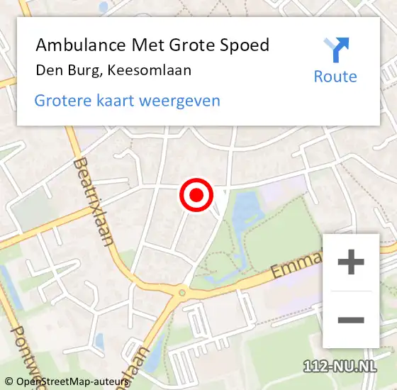 Locatie op kaart van de 112 melding: Ambulance Met Grote Spoed Naar Den Burg, Keesomlaan op 24 september 2023 14:32