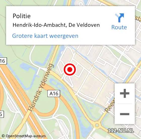 Locatie op kaart van de 112 melding: Politie Hendrik-Ido-Ambacht, De Veldoven op 24 september 2023 14:49