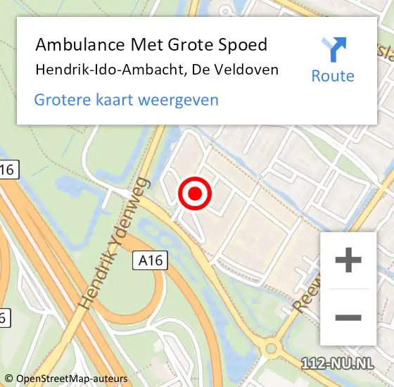 Locatie op kaart van de 112 melding: Ambulance Met Grote Spoed Naar Hendrik-Ido-Ambacht, De Veldoven op 24 september 2023 14:50