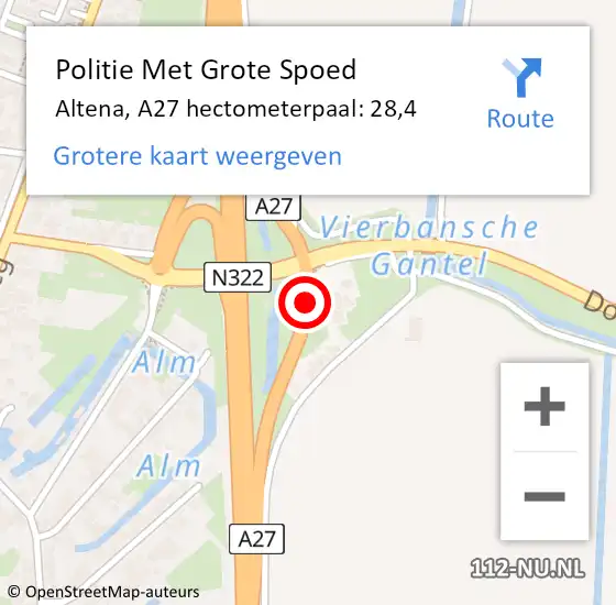 Locatie op kaart van de 112 melding: Politie Met Grote Spoed Naar Altena, A27 hectometerpaal: 28,4 op 24 september 2023 15:15